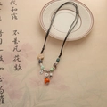 Etnische retro kralenketting met dadelpruim hanger en Na Fu geluksbrenger sieraad - Persimmon Keramische Kralenketting Met Trekkoord