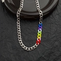Collana in acciaio al titanio con stella a croce e maglie colorate effetto arcobaleno - Collana Curb Arcobaleno