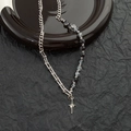Collana in acciaio al titanio con stella a croce, perle grigie e maglie a U - Collana di Perle Effetto Ghiaccio Bianco e Nero