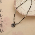 Retro etnische kralenketting met donkergrijze ringhanger in een Neo-Chinese stijl - Kralenketting Met Veiligheidsgesp