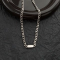 Collana a catena barbazzale in acciaio argento con targhetta lucida da incidere - Collana Curb Quadrata
