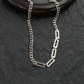 Collana unisex in acciaio al titanio con maglia cubana e anelli rettangolari geometrici - Giuntura Catena Grossa Rettangolare