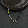 Collana industriale in acciaio al titanio con catena nera, perle colorate e chiusura OT - Collana con Fibbia OT in Ematite Geometrica