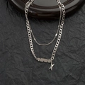 Collana a doppio strato in acciaio al titanio argento con ciondolo a stella e catena - Collana a Strati con Targhetta con Lettera