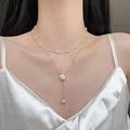Dubbellaagse gouden halsketting met witte camelia hanger en elegante parels - Dubbele Laag Camellia Parel Kwastje Stijl