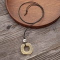 Natural camel bone pendant necklace with vintage cracked texture and black rope strap - Cream Silver Bead Pendant Necklace