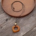 Long black rope necklace with golden bead and brown cracked textured square pendant - Coffee Golden Bead Pendant Necklace