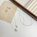 Verstelbare zilveren schuifketting met elegante dubbele witte parelhangers - Kunstparel Hanger Stijl