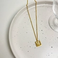 Vintage Chinese stijl ketting met vierkante Fu-hanger van verguld roestvrij staal - Vierkante Opengewerkte Geluksketting