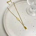Chinese retro style titanium steel necklace with golden gold brick pendant and fine chain - Rich Gold Bar Necklace