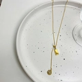Golden Y-shaped titanium steel necklace with a 福 round charm and a GOLD bar pendant - Lucky Gold Brick Adjustable Necklace