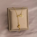 Golden titanium steel necklace featuring Fu character charm and double gourd tassel pendant - Fu Gourd Necklace