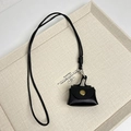 Chic black PU leather mini neck pouch with golden snap and woven cord necklace - Black