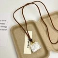 Collana con pendente occhio di tigre, cordino in pelle marrone e ciondolo in marmo elegante - Collana a Borsa in Turchese Bianco