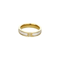 Gouden titanium ring met witte schelpinleg en drie verticale sprankelende zirkonia's - US 6 / Goud