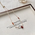 Roze kralenketting met rode agaat druppelhanger en elegante zoetwaterparels - Zoetwaterparel Agaat Druppelketting