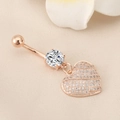 Rose gold stainless steel belly ring featuring a heart pendant and white cubic zirconia - Full Zirconia Heart Rose Gold
