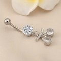 Polished surgical steel belly ring with sparkling cherry-shaped cubic zirconia pendant - Silver