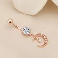 Rose gold moon and teardrop belly ring with sparkling zircon stones for belly dancing - Rose Gold