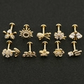 10-piece gold flower CZ labret stud set for cartilage piercing and lip jewelry - Sun Style (1#) / Gold