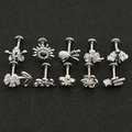 10pcs silver surgical steel cartilage studs set with cubic zirconia butterfly flower shapes - Sun Style (1#) / Silver