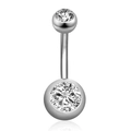 Zilveren navelpiercing met twee schitterende ronde heldere zirkoniasteen - Dubbele Steen Bal Stijl / Zilver