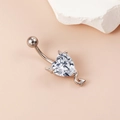 Macro view of devil heart navel ring with silver plating and clear cubic zirconia - Little Devil Heart Zirconia Silver