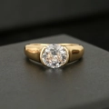Modern minimalist gold solitaire ring with round brilliant cut zircon in semi-bezel setting - US 6 / Gold