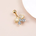 Macro detail of gold belly button ring with heart opal and teardrop cubic zirconia - Four-Leaf Clover (5769996763328) / Gold