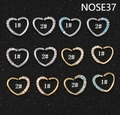Set of 12 heart-shaped nose studs with multicolor cubic zirconia in gold and silver - Dual-Use Nose Ring and Stud Earring 10*10 / 1# White Diamond Gold