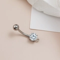 Piercing de ombligo plateado con circón redondo grande y un pequeño anillo para colgar - Plateado con Anillo (Plateado Punteado con Suspensión)