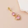 Pink heart belly button ring in gold plating with sparkling zircon heart pendant - Pink Zirconia Heart Gold