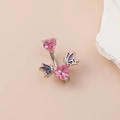 Fashion heart belly ring with pink crystal and colorful wings in stainless steel - Heart with Wings Pink Zirconia Silver