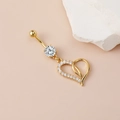 Elegant gold-plated heart navel ring with sparkling cubic zirconia on a minimalist background - Classic Heart Navel Ring Gold