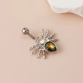 Halloween Spinnen Bauchnabelpiercing mit bunten Kristallen und poliertem Stahl-Bananenstab - Silber