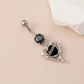 Gothic belly button ring with black heart pendant and liquid metal frame in silver - Black Zirconia Heart Silver