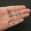 Silver body jewelry set featuring heart butterfly and moon designs with colorful zircon - 1# Waterdrop Style / Silver