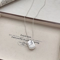 Silver capsule pendant necklace with split matte and polished finish on bead chain - Silver