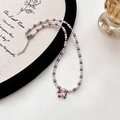 Schattige kleurrijke teckel puppy hanger ketting met paarse en parel kralen sieraad - Teckel Parel Kralenketting
