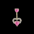 Golden heart navel ring featuring a pink zircon stone with a sparkling micro-pave border - Small Pink Zirconia Heart Gold