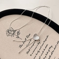 Silver bow heart bolo necklace with mesh texture and adjustable snake chain detail - Heart Adjustable Style