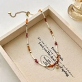 French style beaded necklace with colorful natural stones and pink zircon pendant - Multicolor Beaded Square Zircon Necklace