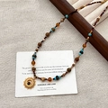 Boheems natuurstenen kralenketting met gouden zonnehanger en tijgeroog kralen - Vintage Kralen Zon Stijl