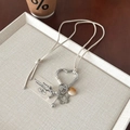 Silver heart and horse pendant necklace with orange stone charm on white cord - White