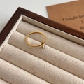 Anillo minimalista de titanio chapado en oro de 18K con circonita en bandeja beige - US 6 / Dorado/Estilo Circón Marquesa