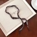 Retro dark brown scarf necklace with white paisley print and wooden buckle slider - Coffee Paisley Necklace