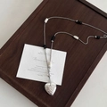 Adjustable silver heart pendant necklace with textured finish and black and white beads - Black and White Contrast Creative Heart Necklace