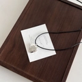 Adjustable silver heart necklace with hammered texture and minimalist black cord - Minimalist Heart Black Leather Rope Necklace