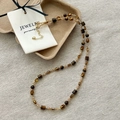 Vintage Maillard tijgeroog kralenketting lange trui ketting met gouden verlenging - Lange Tijgeroog Kralenketting