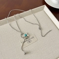 Collar de flor plateada con incrustación de turquesa y cadena de serpiente suave - Turquesa